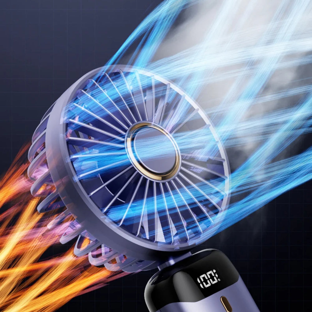 Techsuit - Handheld Fan (N15) - Foldable Design, Digital Display, Ultra Silent, 1800mAh - Purple