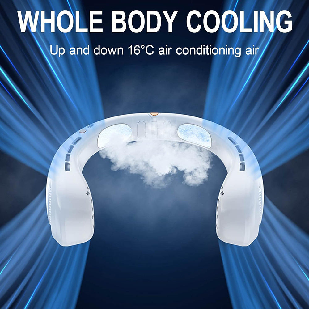 Techsuit - Neck Fan (H6) - Portable, USB, Rechargeable, Adjustable, Digital Display, 1200mAh - Green