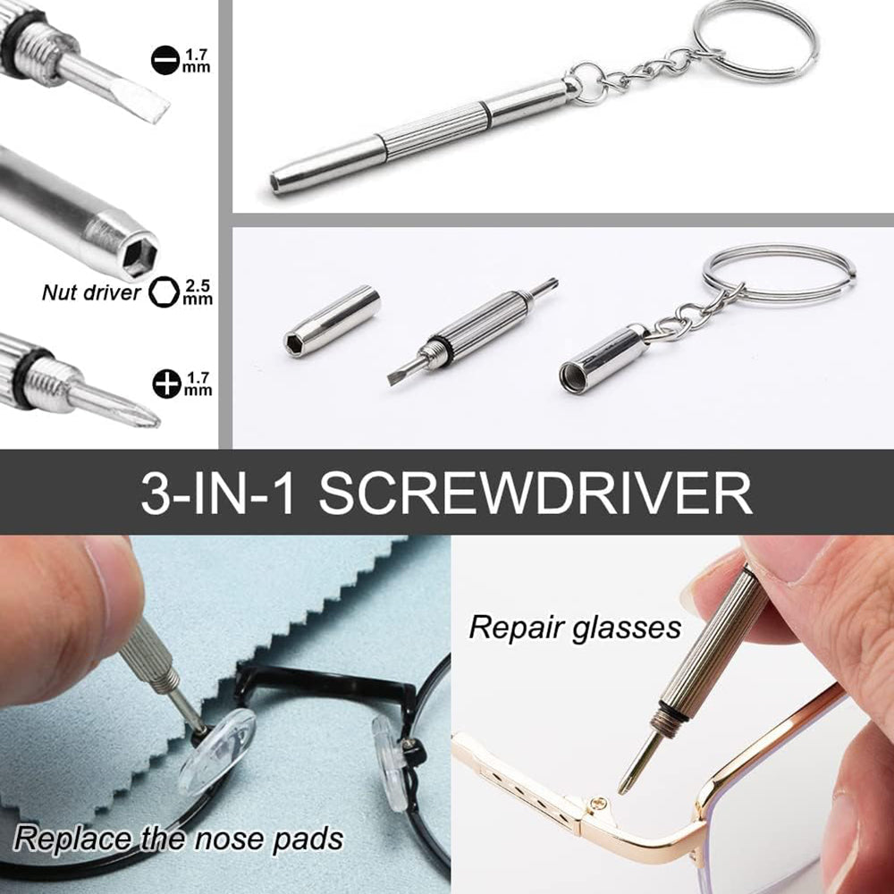 Techsuit - [Pack] Glasses Screwdriver with 10 Pairs of Silicone Nose Pads (ST1) - from Metal, 6 x 0.5cm - Silver