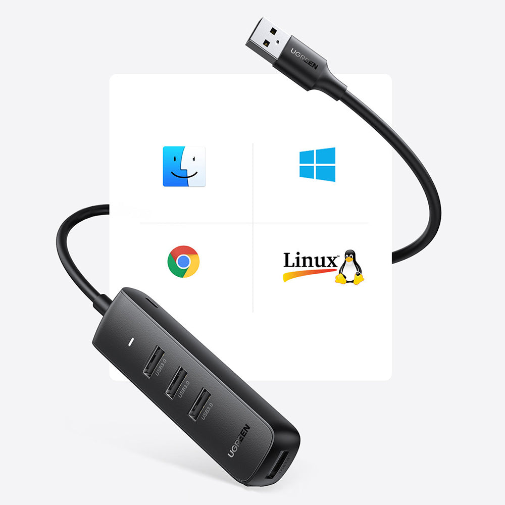 Ugreen - Connection Hub CM416 (80657) - USB 3.0 to 4x USB-A, Type-C 5Gbps, 1m - Black