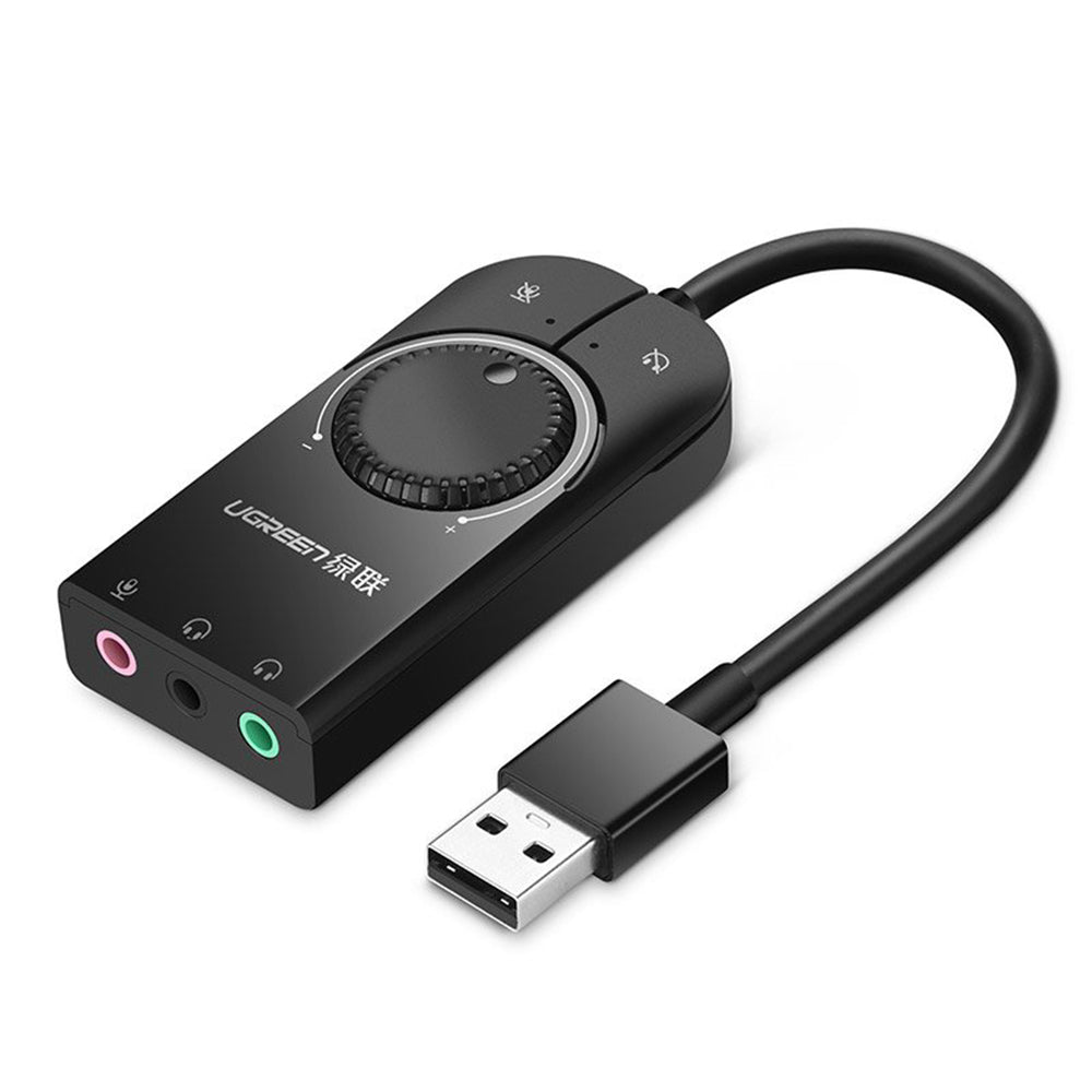 Ugreen - OTG Audio Adapter CM129 (40964) - USB2.0 to Jack Headphone, Jack Mono Microphone, 4-pin Combo Mic, 0.15m - Blac
