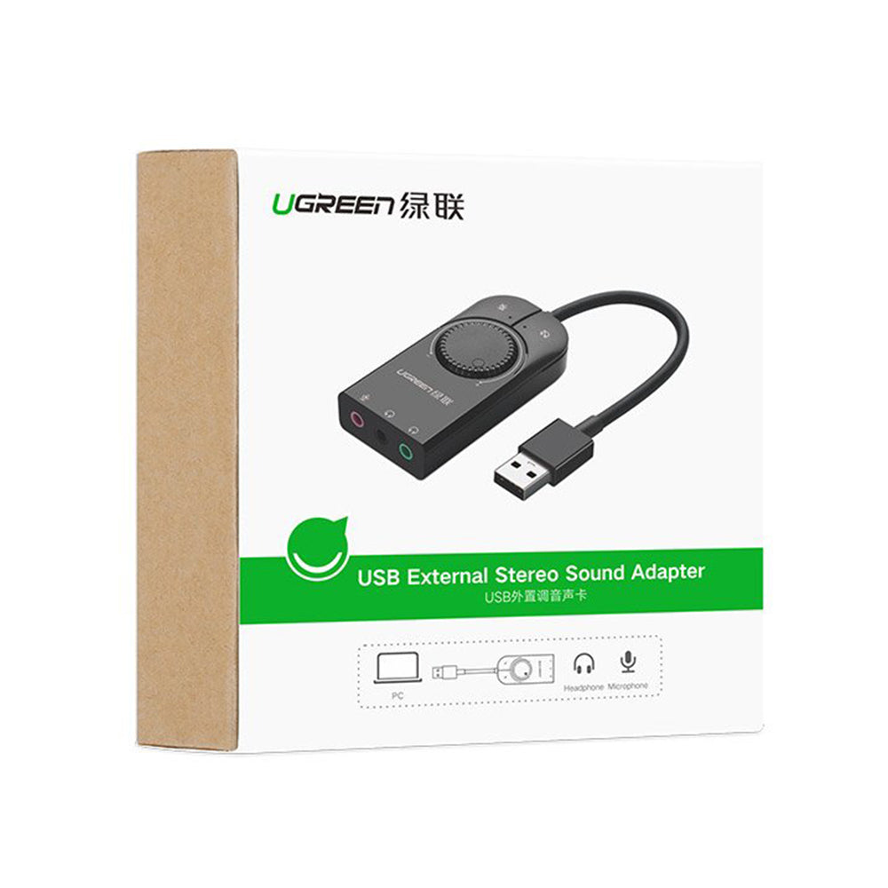 Ugreen - OTG Audio Adapter CM129 (40964) - USB2.0 to Jack Headphone, Jack Mono Microphone, 4-pin Combo Mic, 0.15m - Blac