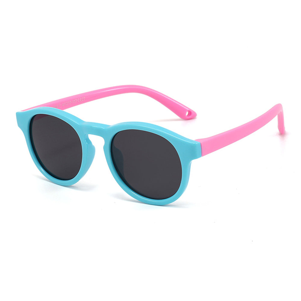 Techsuit - Sunglasses Polarised (8308-C27) - for Babies, Round Shape, with Strap - Lake Blue / Pink