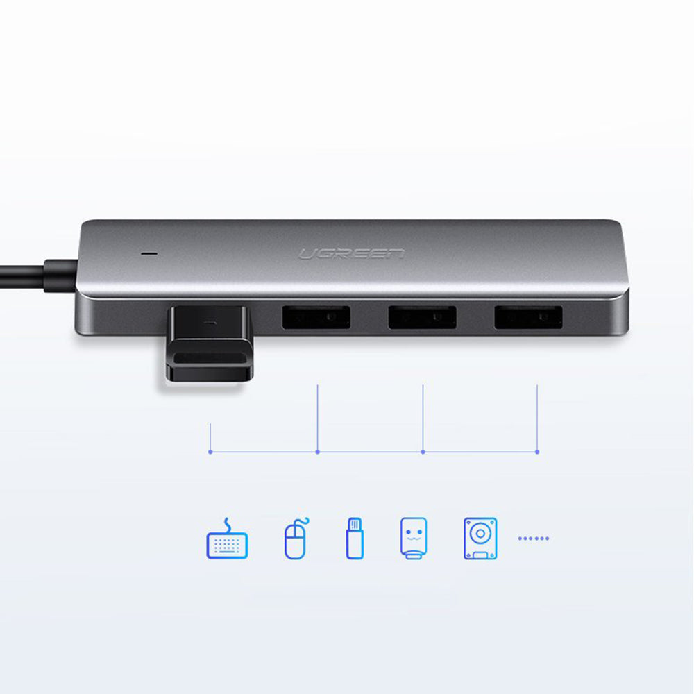 Ugreen - Docking Station CM219 (70336) - Type-C to 4xUSB-A 3.0, Micro-USB Power Port, 5Gbps - Gray
