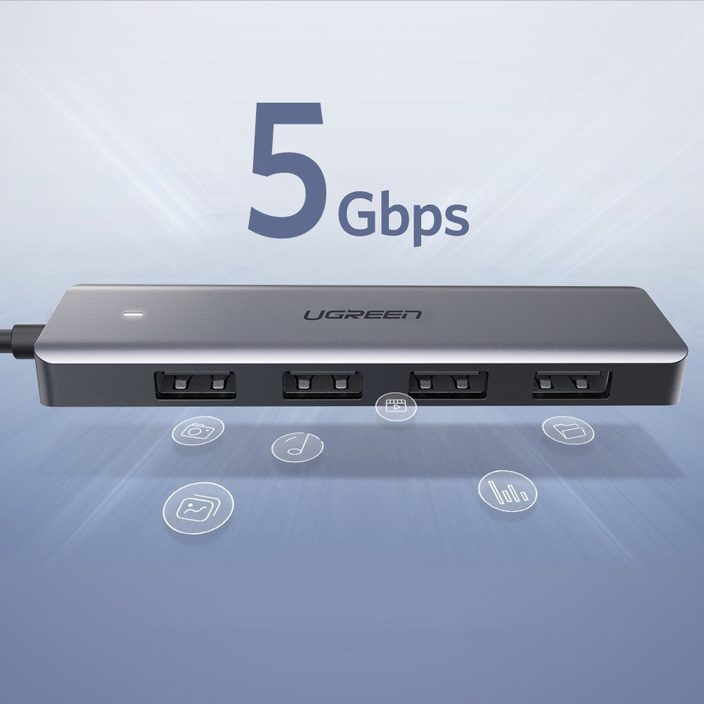 Ugreen - Docking Station CM219 (70336) - Type-C to 4xUSB-A 3.0, Micro-USB Power Port, 5Gbps - Gray