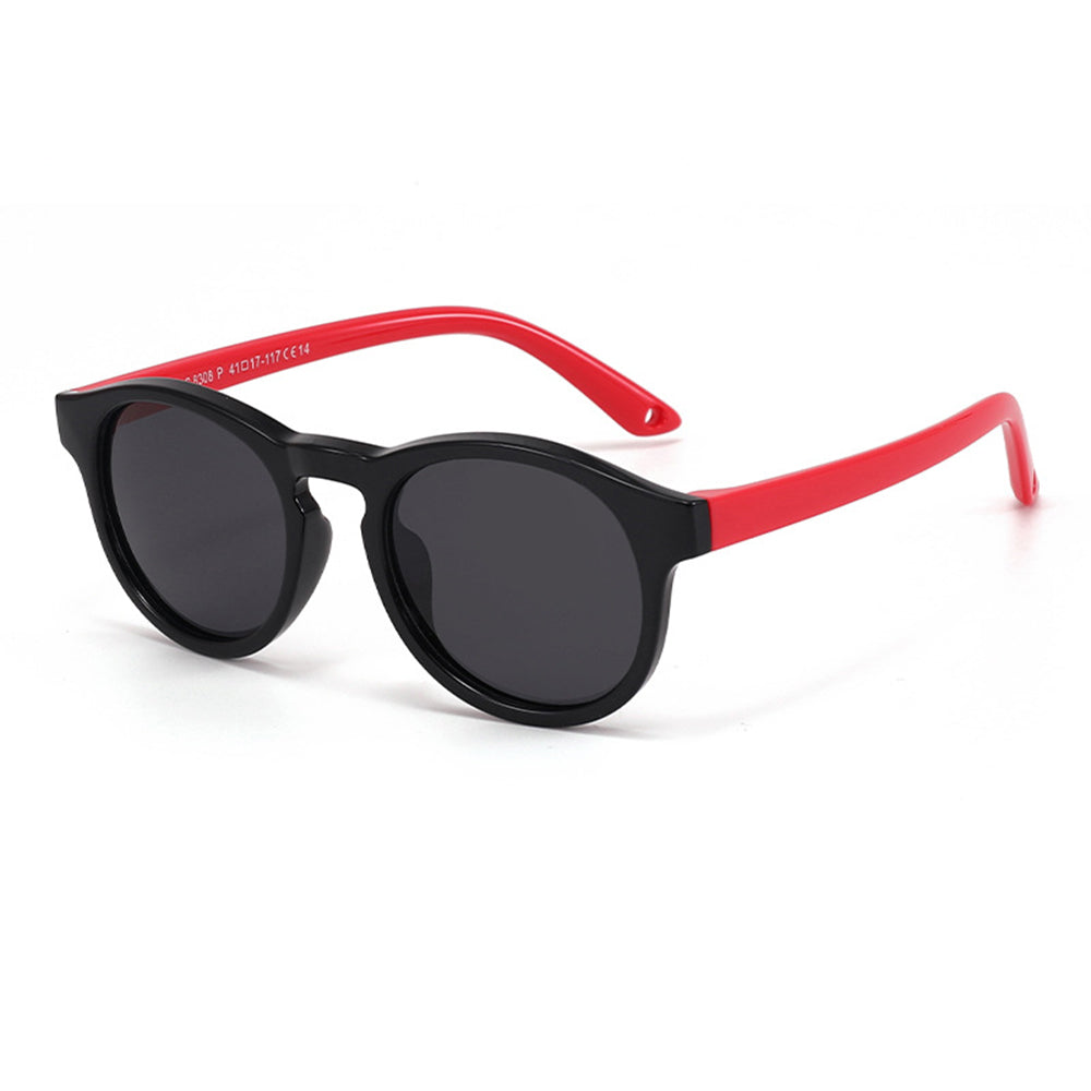Techsuit - Sunglasses Polarised (8308-C14) - for Babies, Round Shape, with Strap - Black / Red
