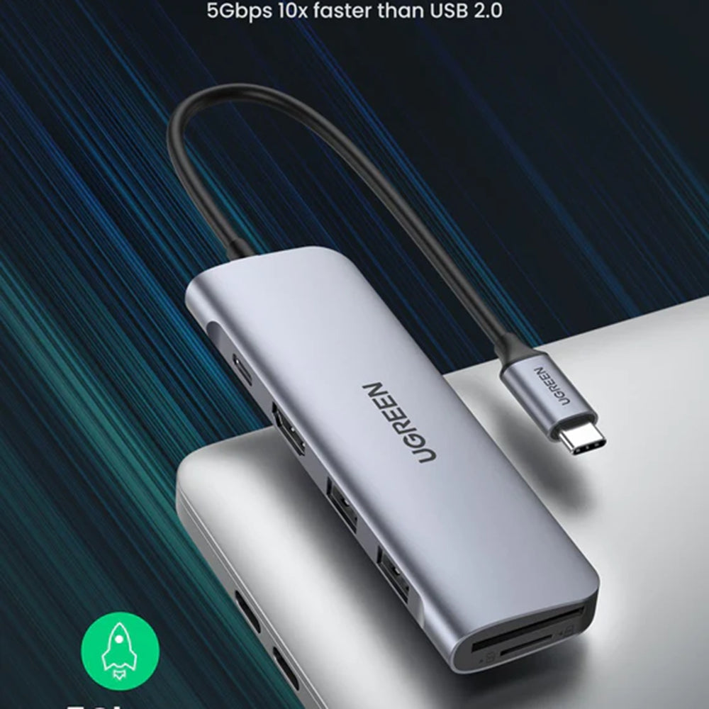 Ugreen - Docking Station CM195 (70411) - Type-C to 2xUSB-A 3.0, HDMI 4k@30Hz, SD/TF Card Reader, Type-C PD 100W - Space 