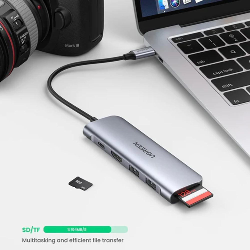 Ugreen - Docking Station CM195 (70411) - Type-C to 2xUSB-A 3.0, HDMI 4k@30Hz, SD/TF Card Reader, Type-C PD 100W - Space 