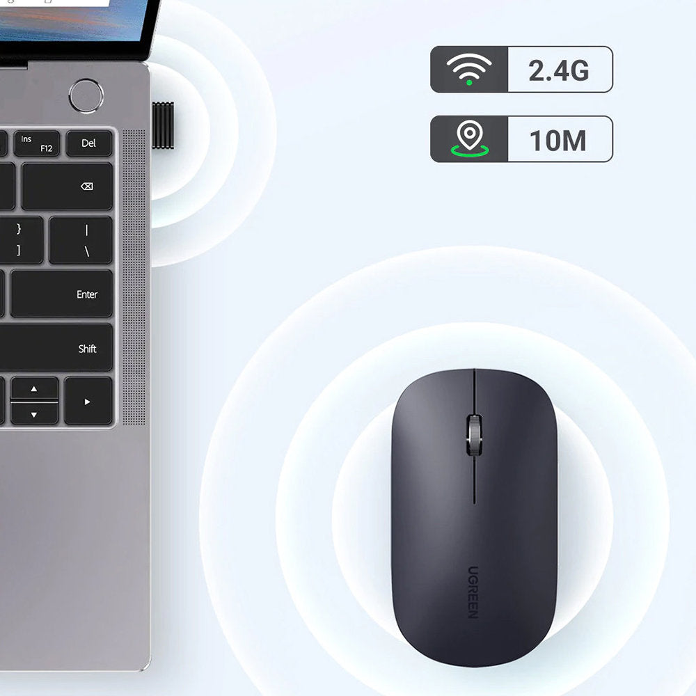 Ugreen - Wireless Mouse MU001 (90372) - Slim Design, Dual Mode, Adjustable DPI (1000-4000) - Black