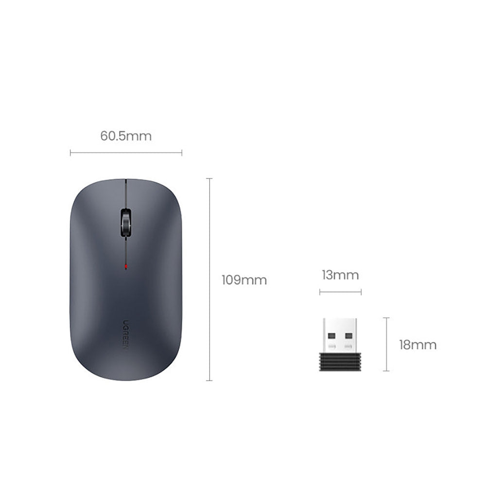 Ugreen - Wireless Mouse MU001 (90372) - Slim Design, Dual Mode, Adjustable DPI (1000-4000) - Black