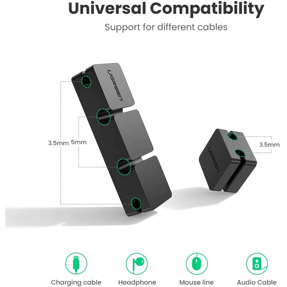 Ugreen - Cable Organizer 3+1 LP208 (70585) - Main and Single, 4 Holder Clips - Black