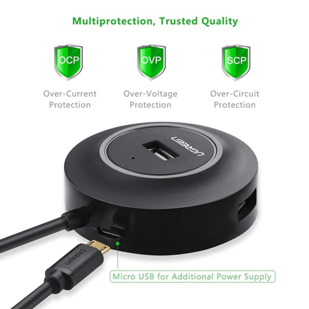 Ugreen - Connection Hub CR106 (20277) - USB-A to 4xUSB-A 2.0, with Cable, 1m - Black