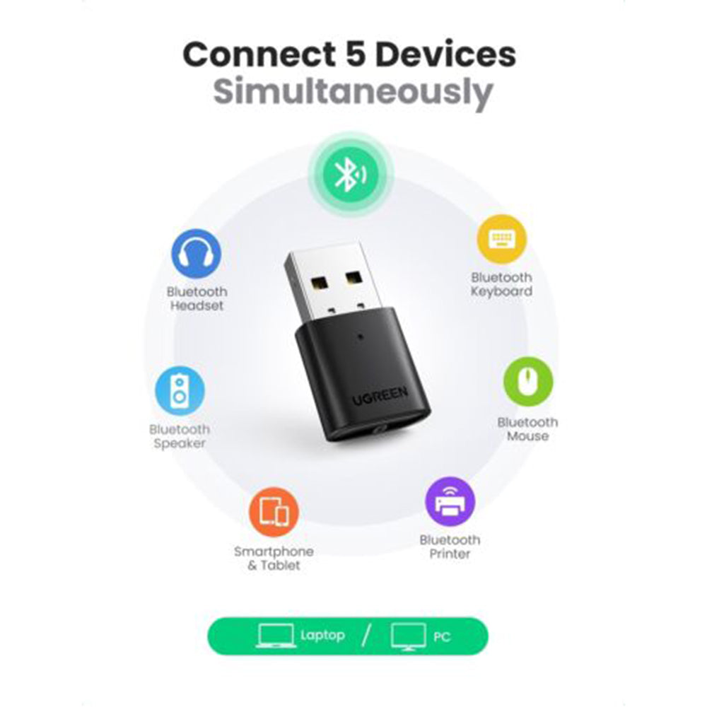 Ugreen - Wireless Adapter Bluetooth CM390 (80889) - for Keyboards, Phones, Earphones - Black