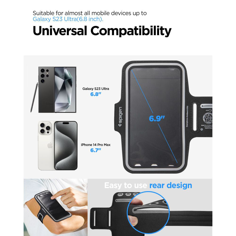 Spigen - Sports Armband Dynamic Shield A703 (AMP07187) - Waterproof, Lightweight, 6.9 inch - Black