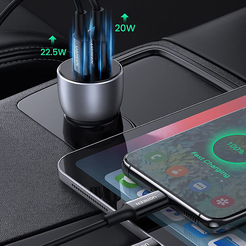 Ugreen - Car Charger Aluminium Shell CD213 (60980) - 2x USB-A, QC 3.0, 42.5W - Dark Blue
