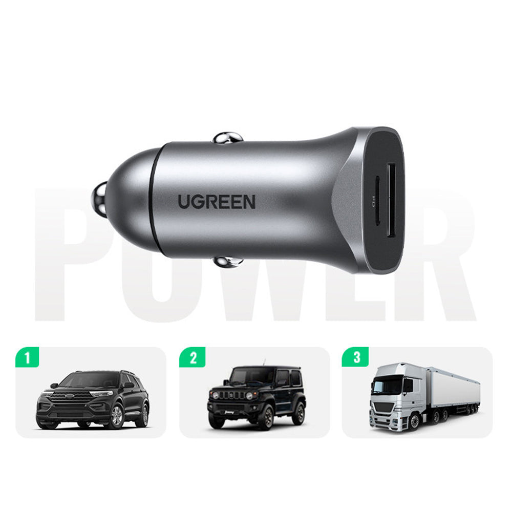 Ugreen - Car Charger CD130 (30780) - 2x USB-A, 24W, 4.8A - Space Gray
