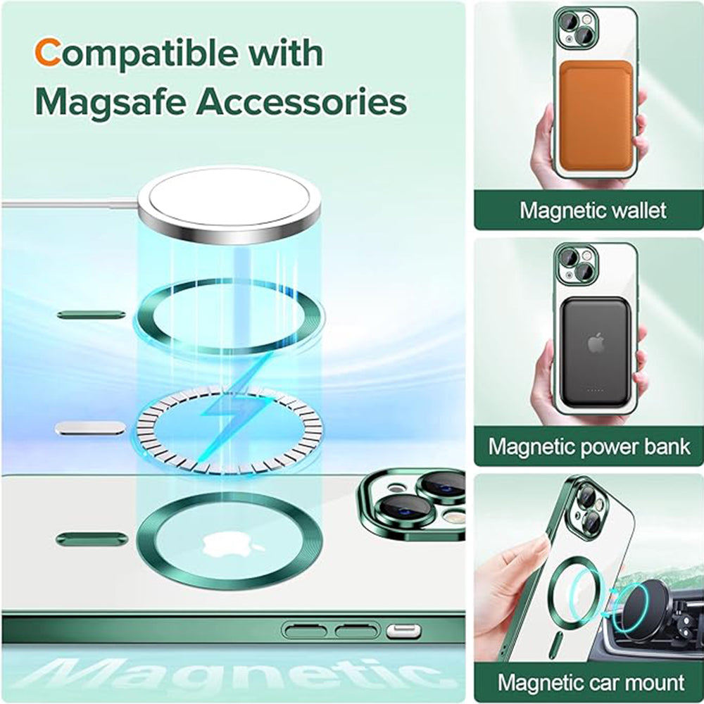 Husa de protectie Techsuit Luxury Crystal MagSafe compatibil cu iPhone 13, Verde inchis