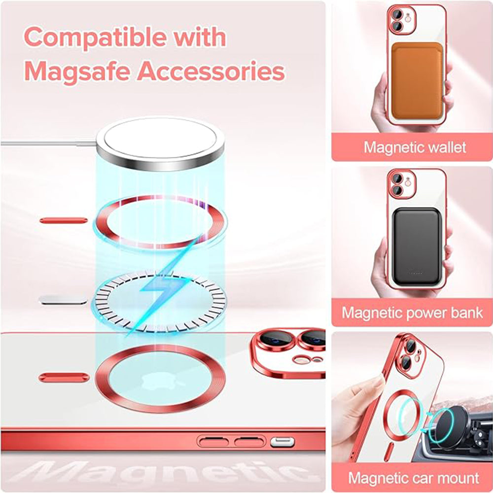 Husa de protectie Techsuit Luxury Crystal MagSafe compatibil cu iPhone 12, Roșu