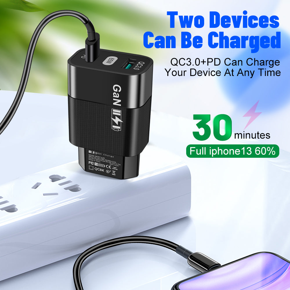 Techsuit - Wall Charger (CHPD131) - GaN, USB, Type-C, Fast Charge, 65W - Black