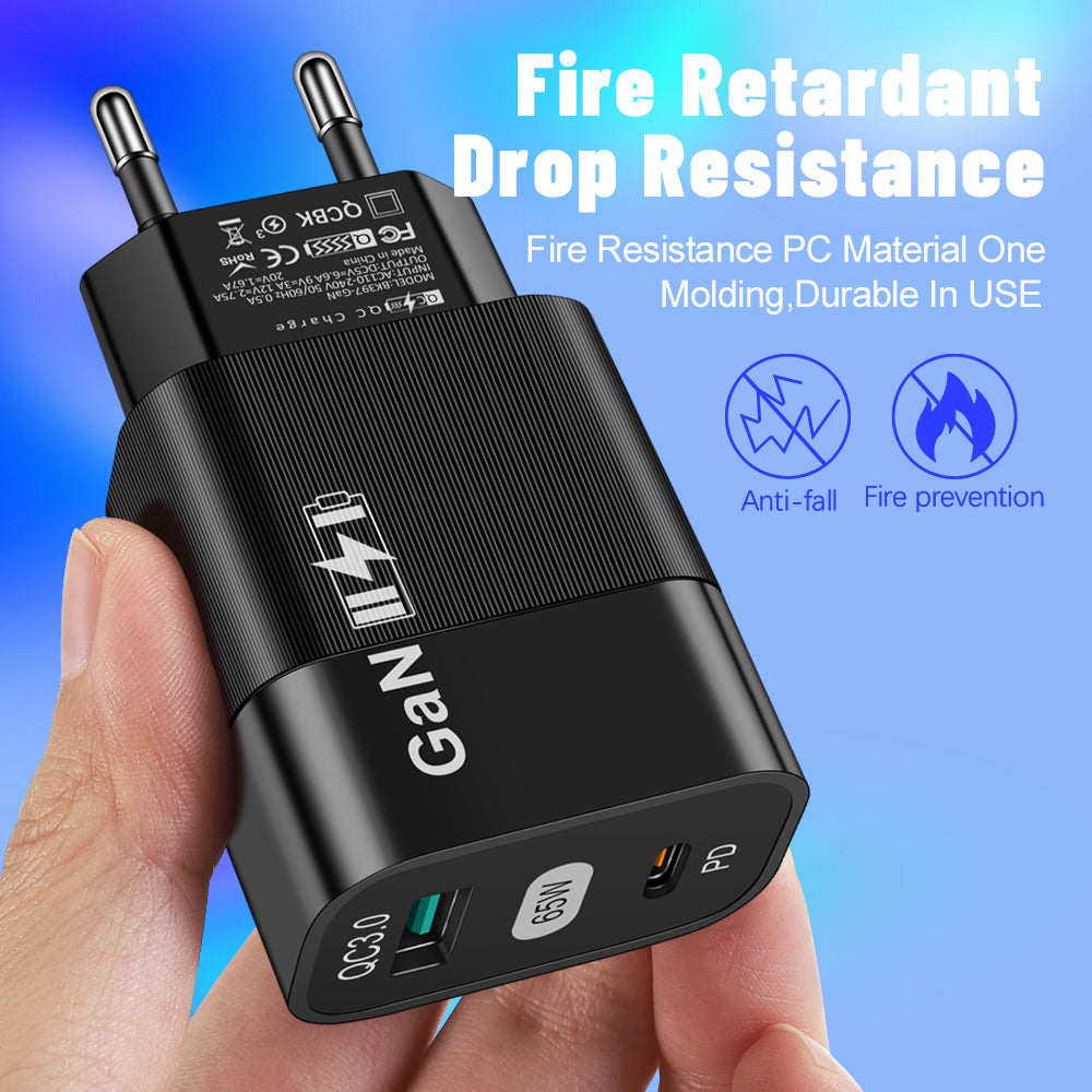 Techsuit - Wall Charger (CHPD131) - GaN, USB, Type-C, Fast Charge, 65W - Black