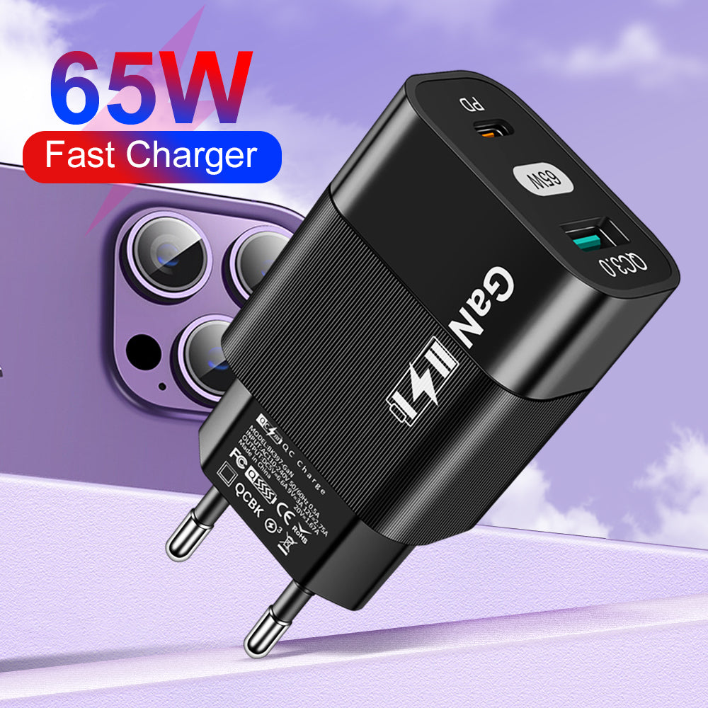 Techsuit - Wall Charger (CHPD131) - GaN, USB, Type-C, Fast Charge, 65W - Black