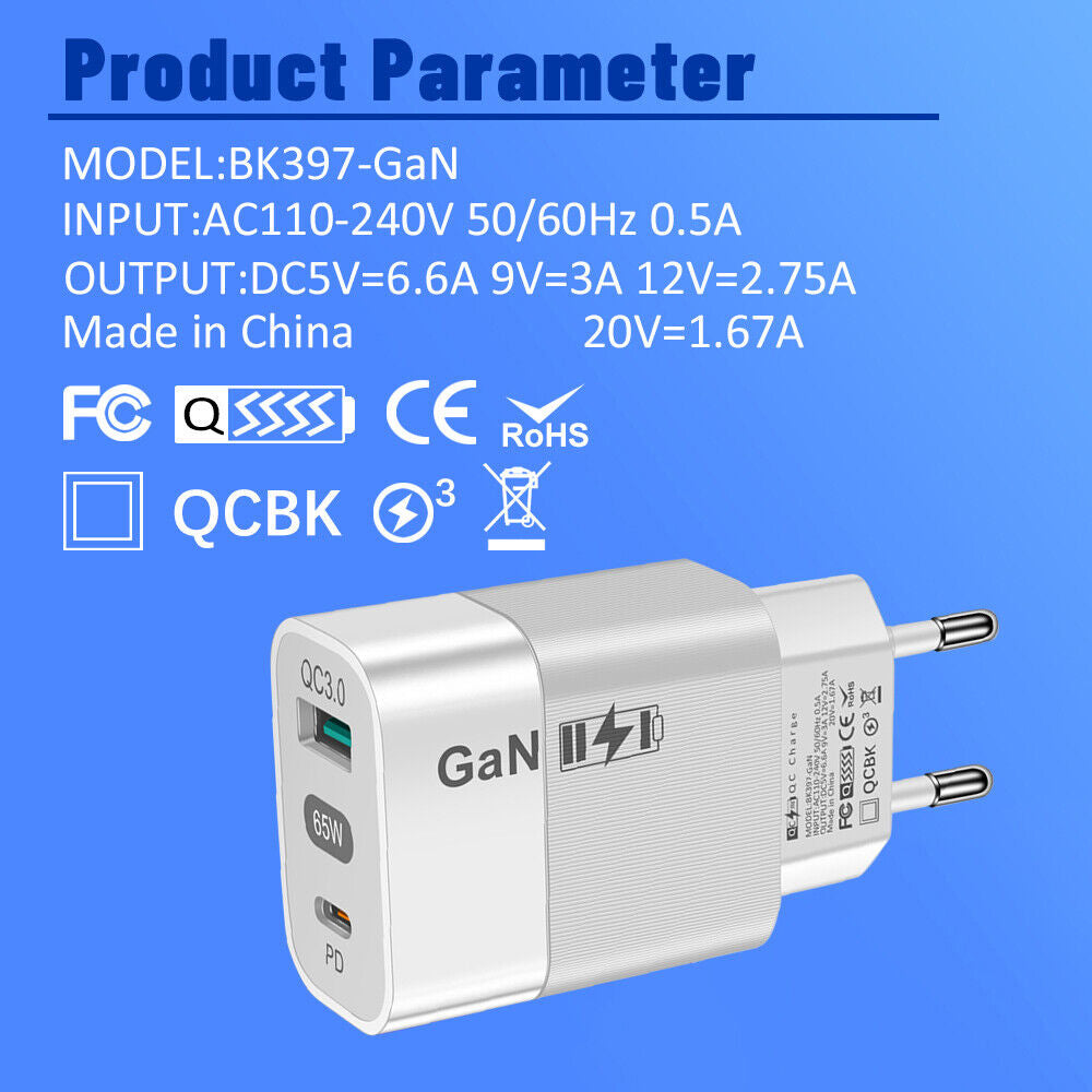 Techsuit - Wall Charger (CHPD131) - GaN, USB, Type-C, Fast Charge, 65W - White
