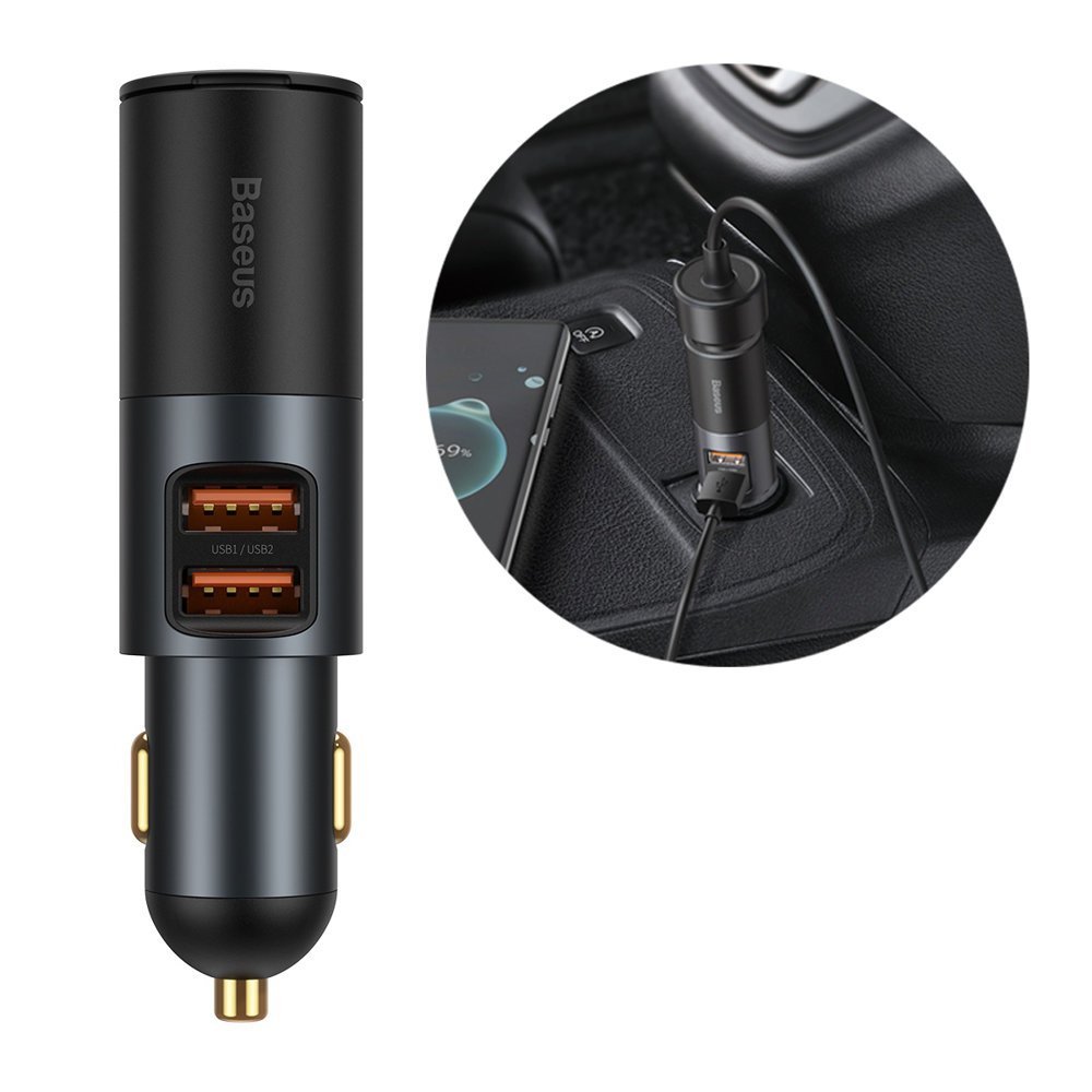 Baseus - Car Charger Share Together (CCBT-D0G/C00034800817-Z1) - Cigarette Lighter Expansion, 2xUSB-A, QC 3.0 120W - Gra