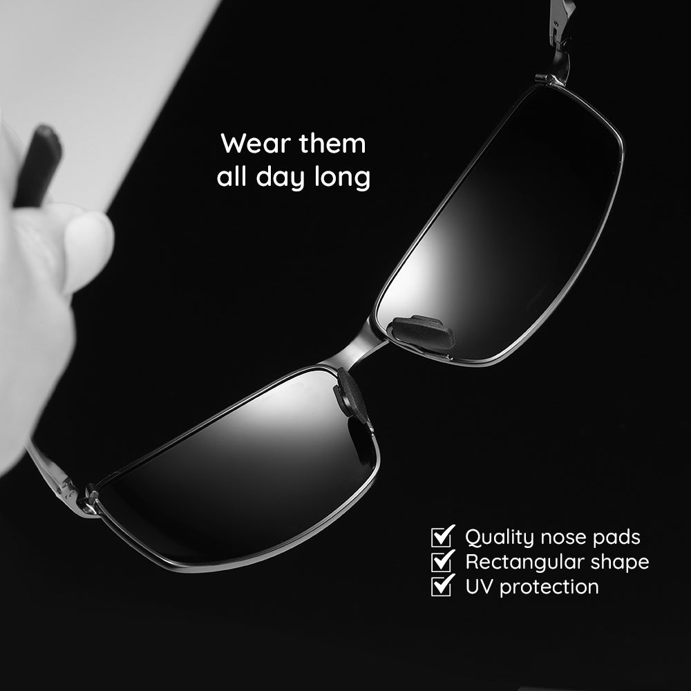 Techsuit - Sunglasses Polarized (559) - for Men, with UV Protection and Metal Frame, Rectangular - Silver / Blue Mirror