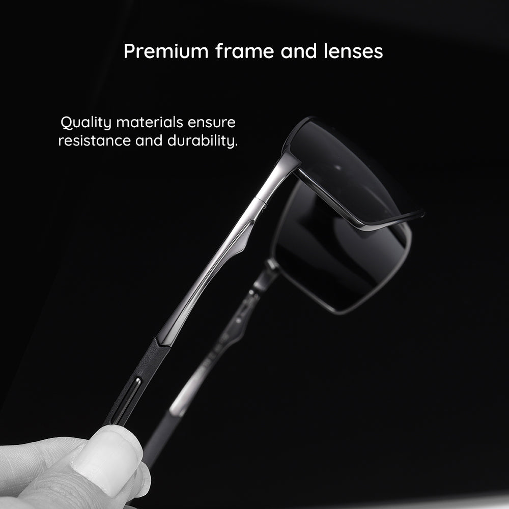 Techsuit - Sunglasses Polarized (559) - for Men, with UV Protection and Metal Frame, Rectangular - Black / Photochromic