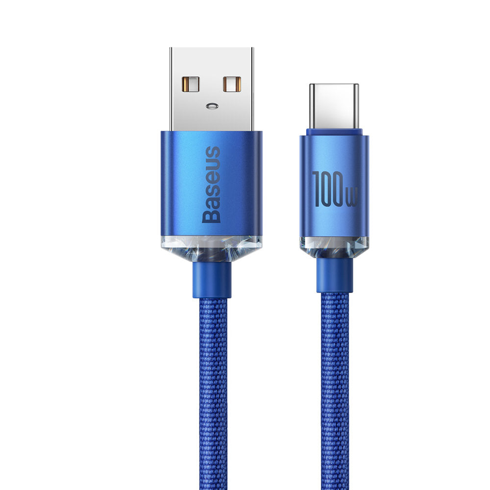 Baseus - Data Cable Crystal Shine (CAJY000503) - USB to Type-C, 100W, 2m, Super Fast Charging, Nylon Braided - Blue