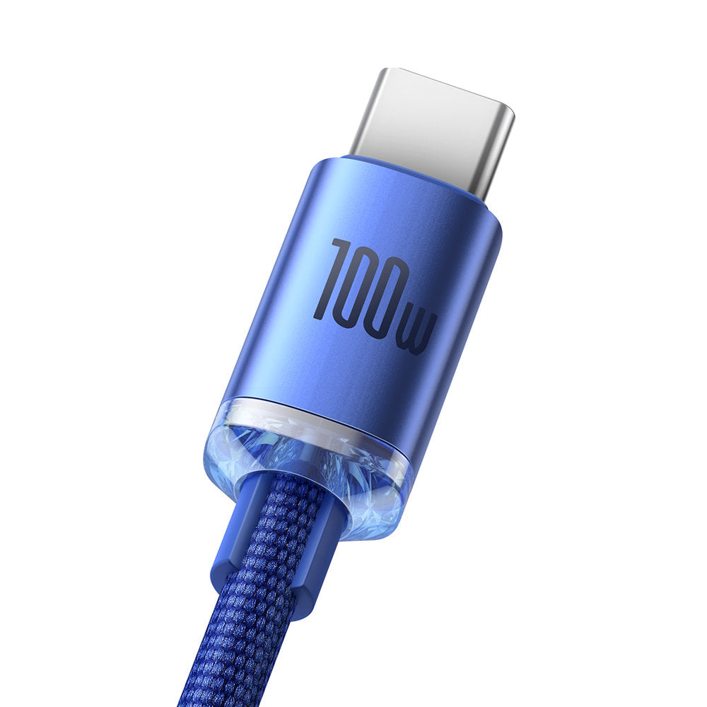 Baseus - Data Cable Crystal Shine (CAJY000503) - USB to Type-C, 100W, 2m, Super Fast Charging, Nylon Braided - Blue