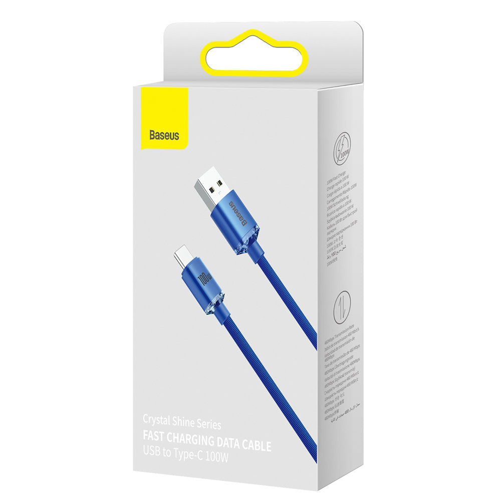 Baseus - Data Cable Crystal Shine (CAJY000503) - USB to Type-C, 100W, 2m, Super Fast Charging, Nylon Braided - Blue
