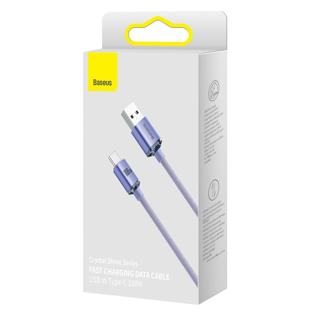 Baseus - Data Cable Crystal Shine (CAJY000405) - USB to Type-C, 100W, 1.2m, Super Fast Charging, Nylon Braided - Purple