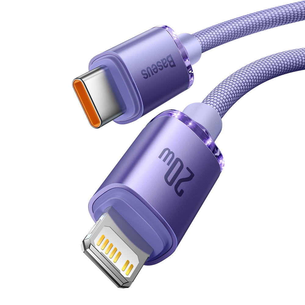 Baseus - Data Cable Crystal Shine (CAJY000305) - Type-C to Lightning, 20W, 2m, Nylon Braided - Purple