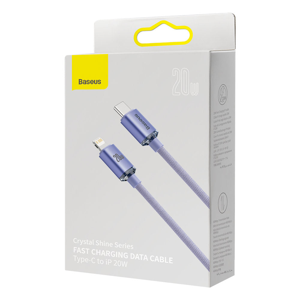 Baseus - Data Cable Crystal Shine (CAJY000305) - Type-C to Lightning, 20W, 2m, Nylon Braided - Purple