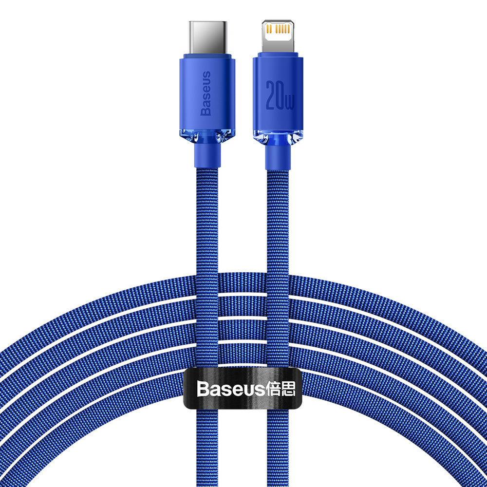 Baseus - Data Cable Crystal Shine (CAJY000303) - Type-C to Lightning, 20W, 2m, Nylon Braided - Blue