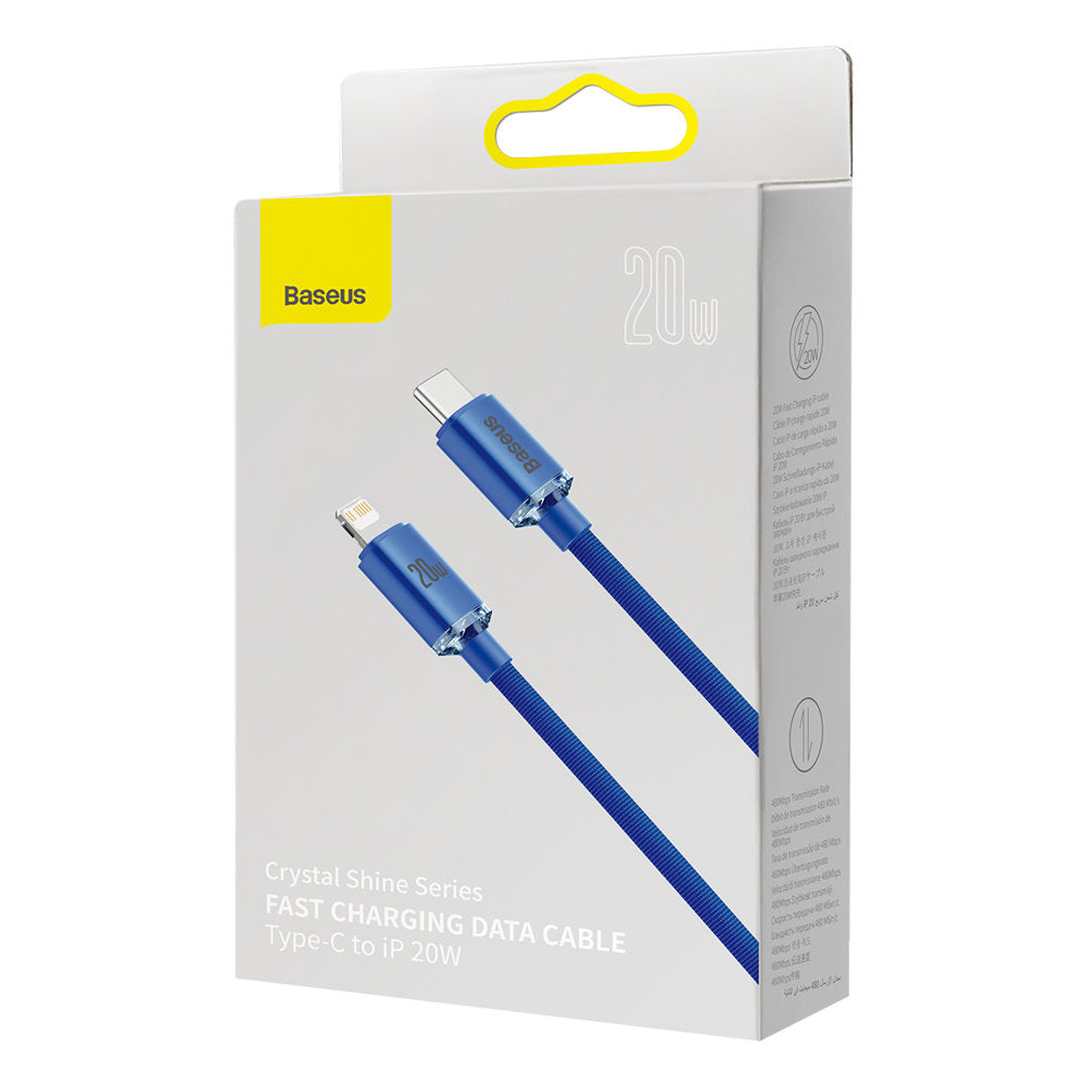 Baseus - Data Cable Crystal Shine (CAJY000303) - Type-C to Lightning, 20W, 2m, Nylon Braided - Blue