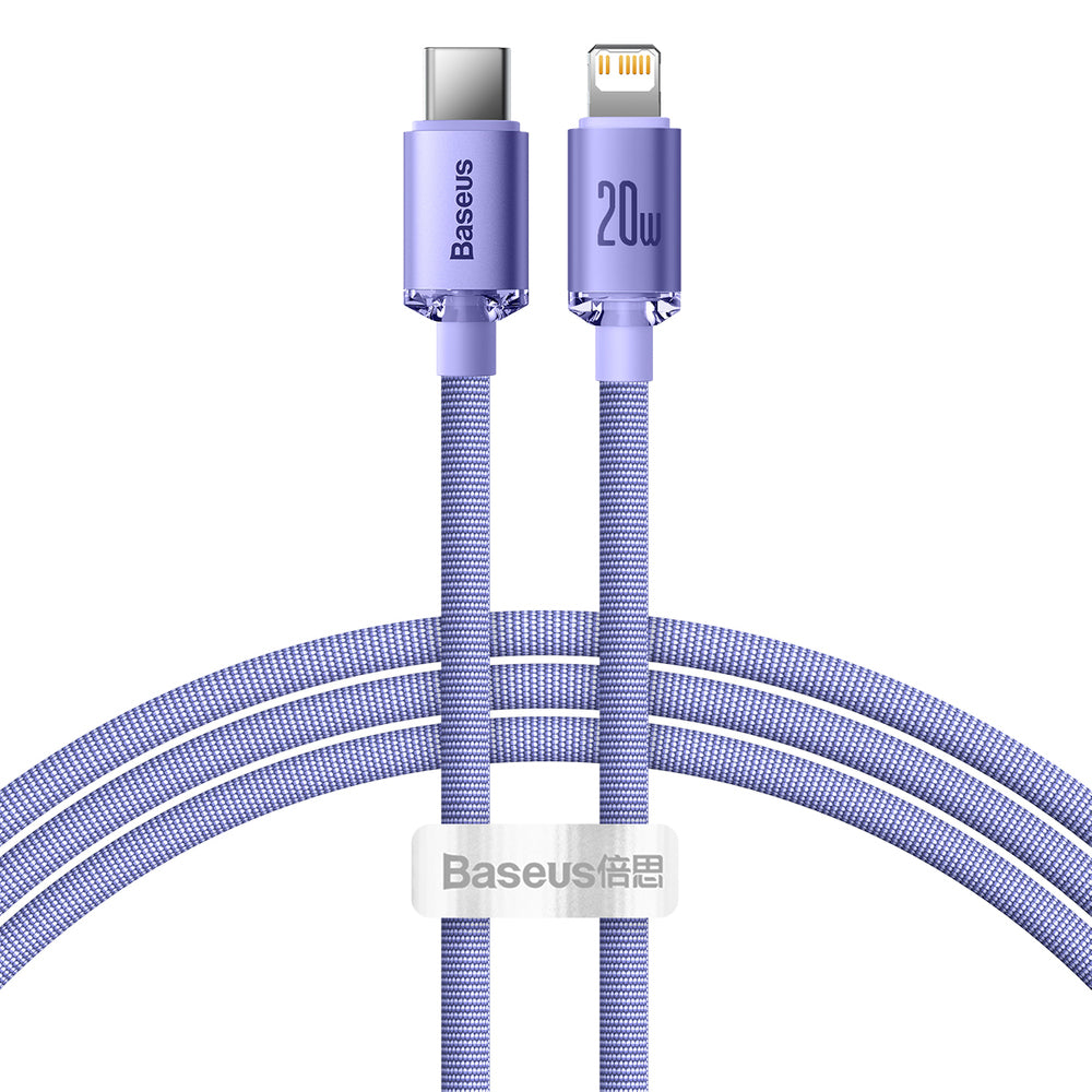 Baseus - Data Cable Crystal Shine (CAJY000205) - Type-C to Lightning, 20W, 1.2m, Nylon Braided - Purple