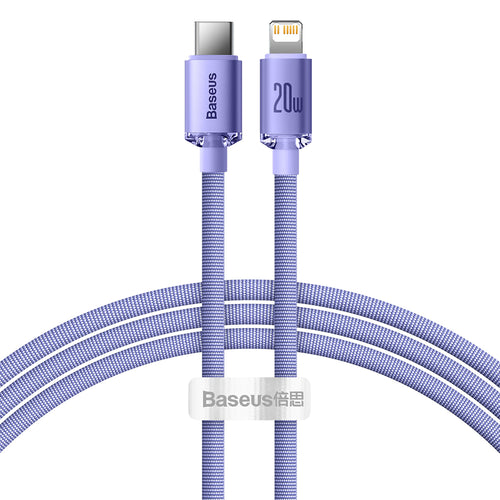 Baseus - Data Cable Crystal Shine (CAJY000205) - Type-C to Lightning, 20W, 1.2m, Nylon Braided - Purple