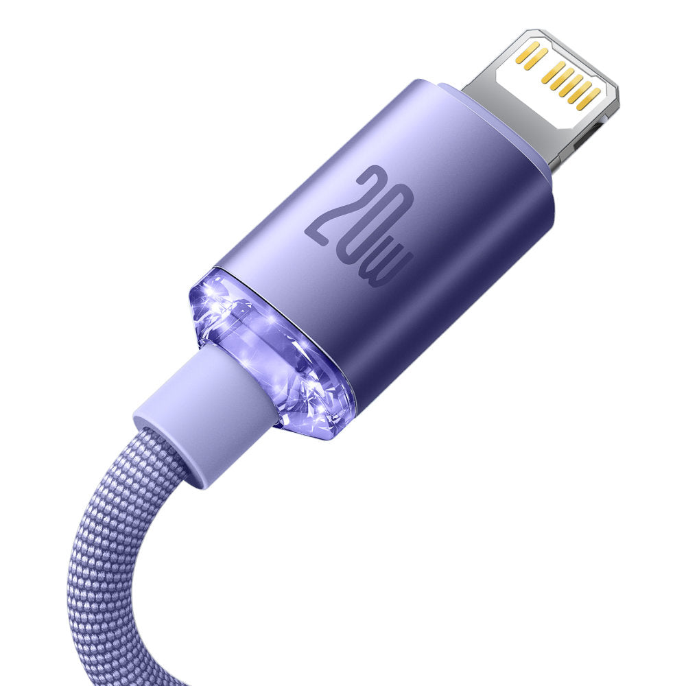 Baseus - Data Cable Crystal Shine (CAJY000205) - Type-C to Lightning, 20W, 1.2m, Nylon Braided - Purple