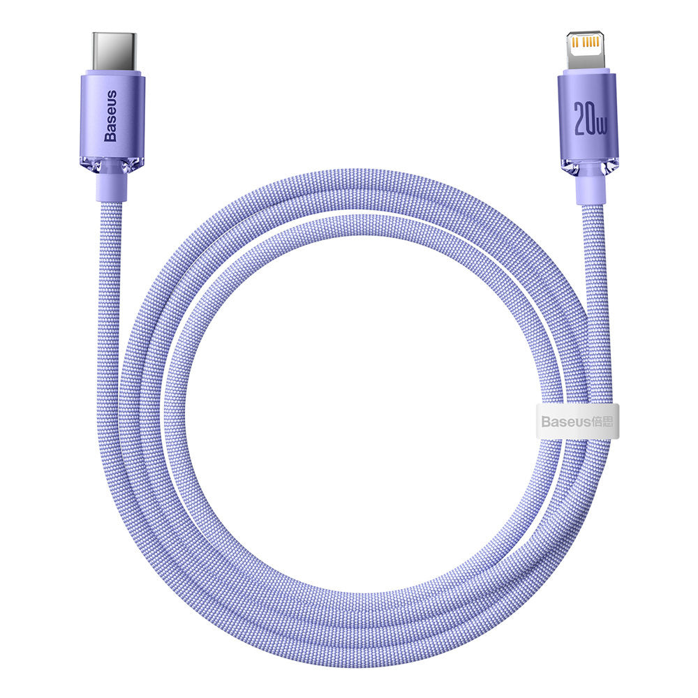 Baseus - Data Cable Crystal Shine (CAJY000205) - Type-C to Lightning, 20W, 1.2m, Nylon Braided - Purple