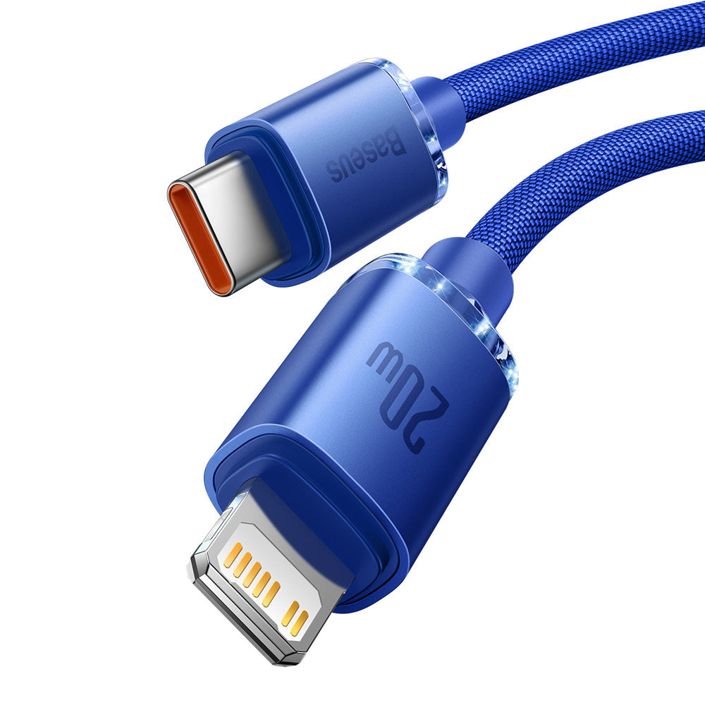 Baseus - Data Cable Crystal Shine (CAJY000203) - Type-C to Lightning, 20W, 1.2m, Nylon Braided - Blue
