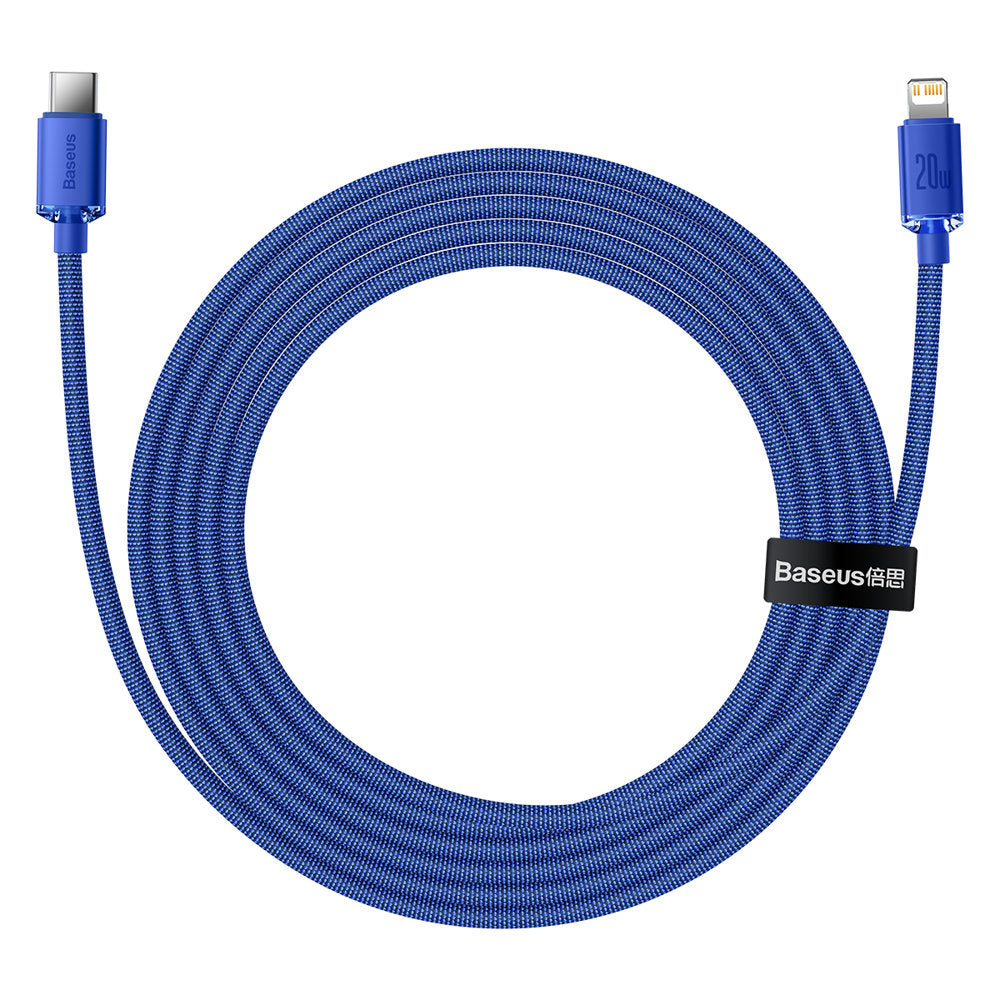 Baseus - Data Cable Crystal Shine (CAJY000203) - Type-C to Lightning, 20W, 1.2m, Nylon Braided - Blue