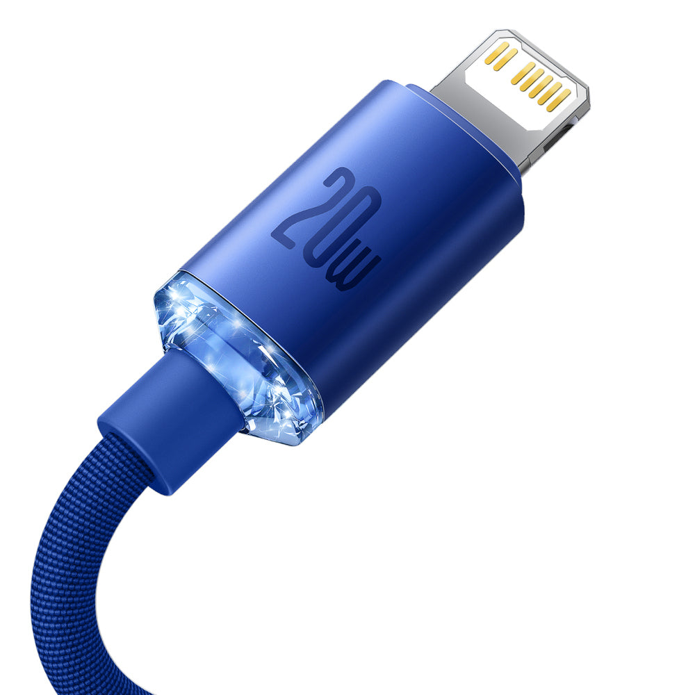 Baseus - Data Cable Crystal Shine (CAJY000203) - Type-C to Lightning, 20W, 1.2m, Nylon Braided - Blue