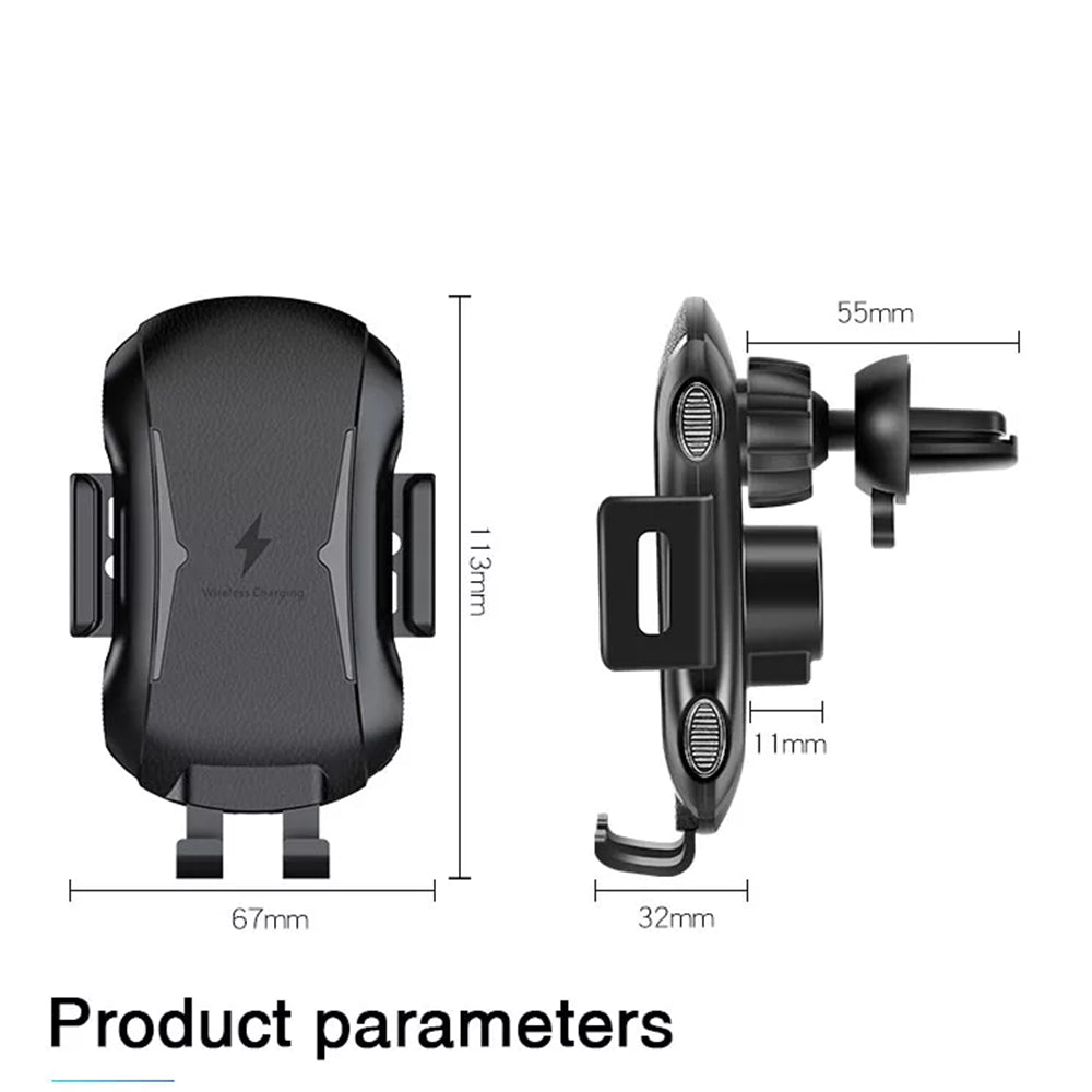 Techsuit - Car Holder with Wireless Charging Premium (CAPD032) - for Dashboard, Windshield, Air Vent, 10W - Black