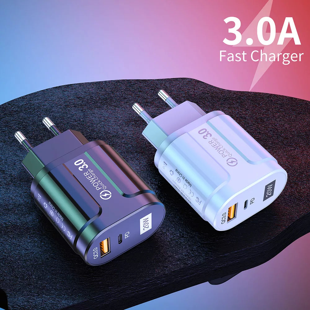 Techsuit - Wall Charger Premium (CHPD038) - USB-A, QC 3.0, USB-C, 20W - Black