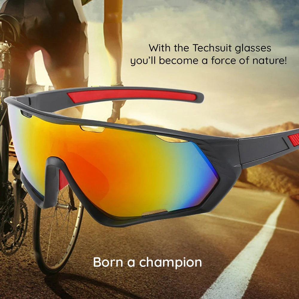 Techsuit - Bike Glasses (9330) - for Cycling, Sport Outdoor Activities, PC Frame and Lens, Unisex - Black / Red / Orange