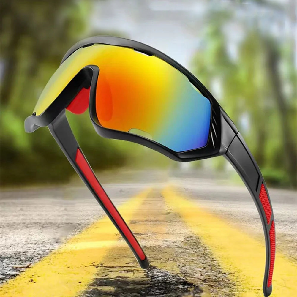 Techsuit - Bike Glasses (9330) - for Cycling, Sport Outdoor Activities, PC Frame and Lens, Unisex - Black / Red / Orange