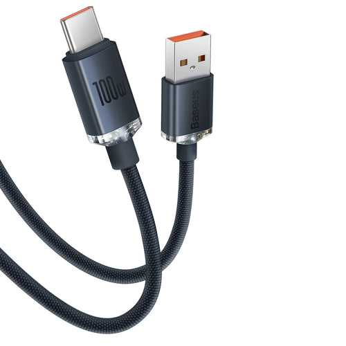 Cablu Baseus Crystal Shine (CAJY000401), USB-C, 100W, 1.2m, Negru