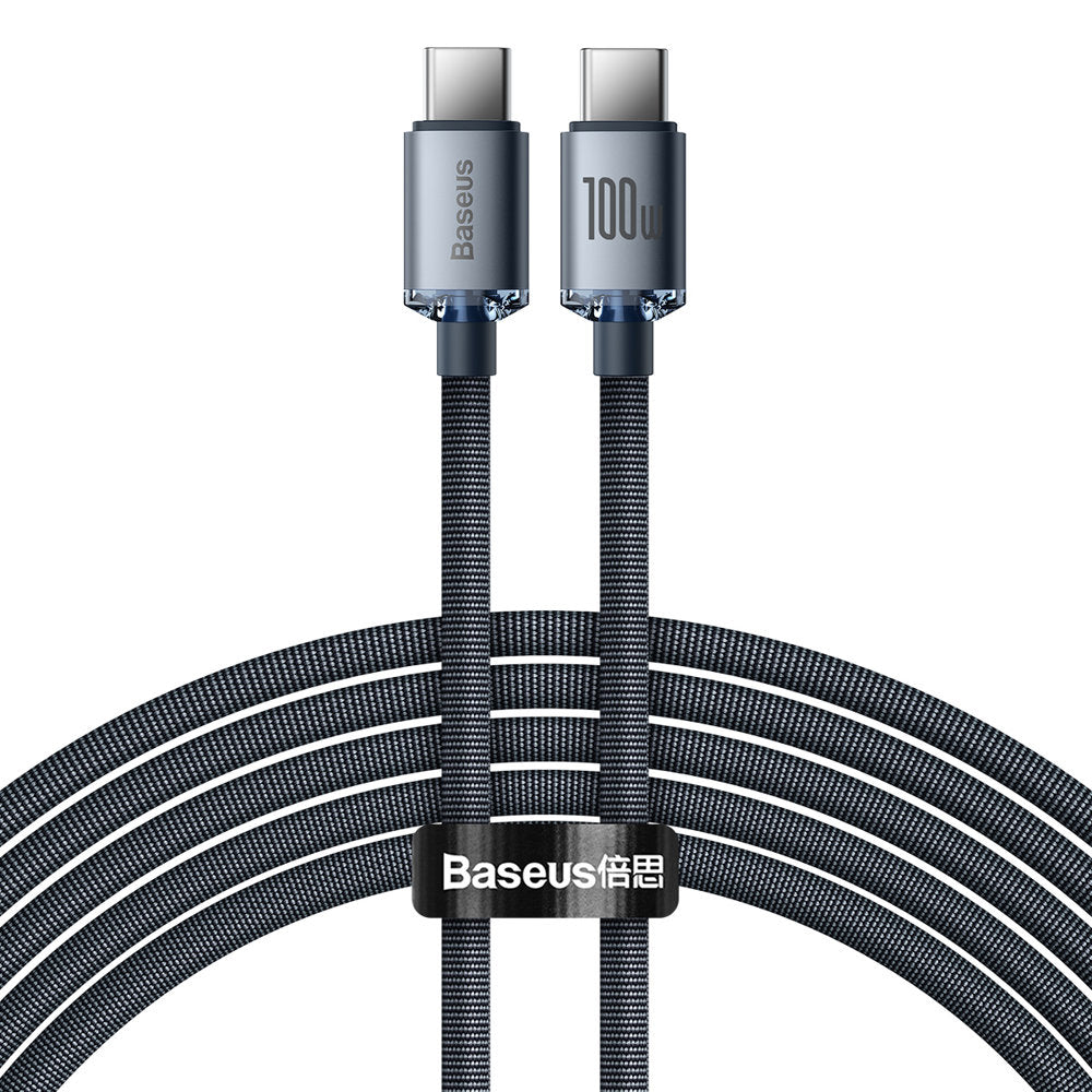 Baseus - Data Cable Crystal Shine (CAJY000701) - Type-C to Type-C, 100W, 2m, Super Fast Charging, Nylon Braided - Black